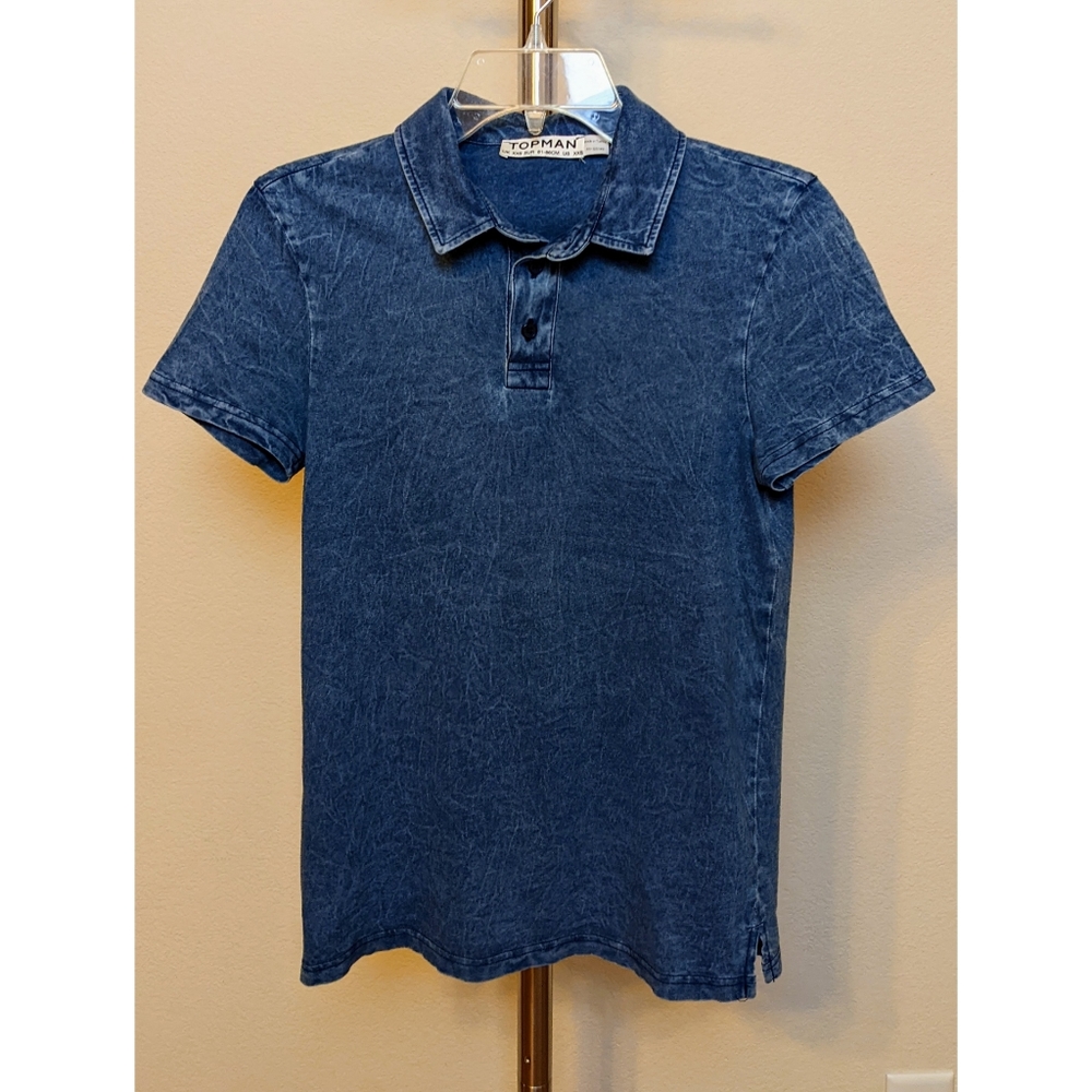 Topman XXS Demin Polo Shirt Skinny Blue Men Boys Extra Small Slim